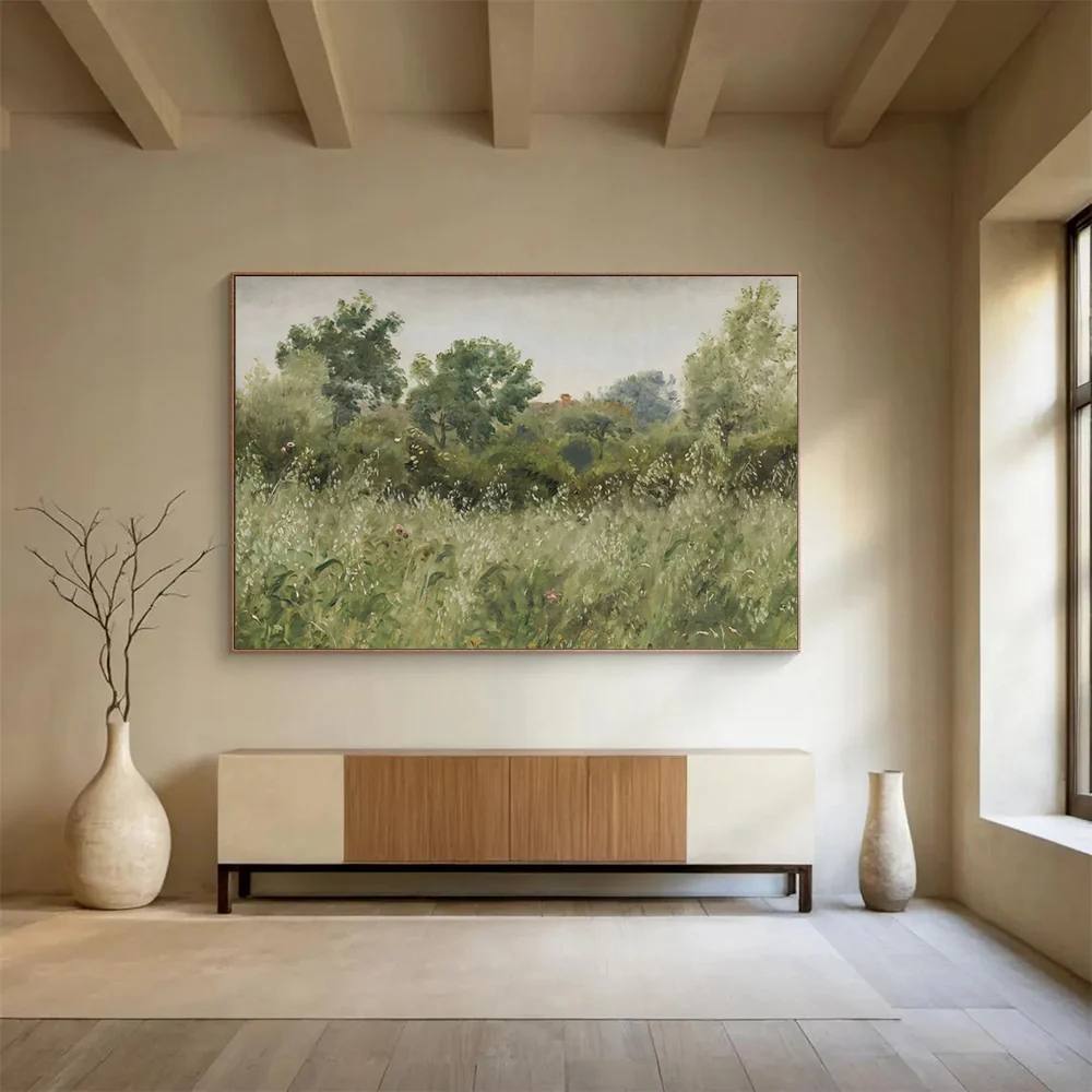 Green Hand-painted Living Bedroom Meadow Abstract Wall Art 29F65